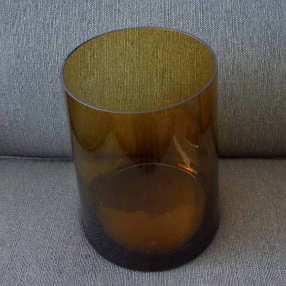 Amber Color Glass Cylinder Waste Basket - Picture 1 of 7